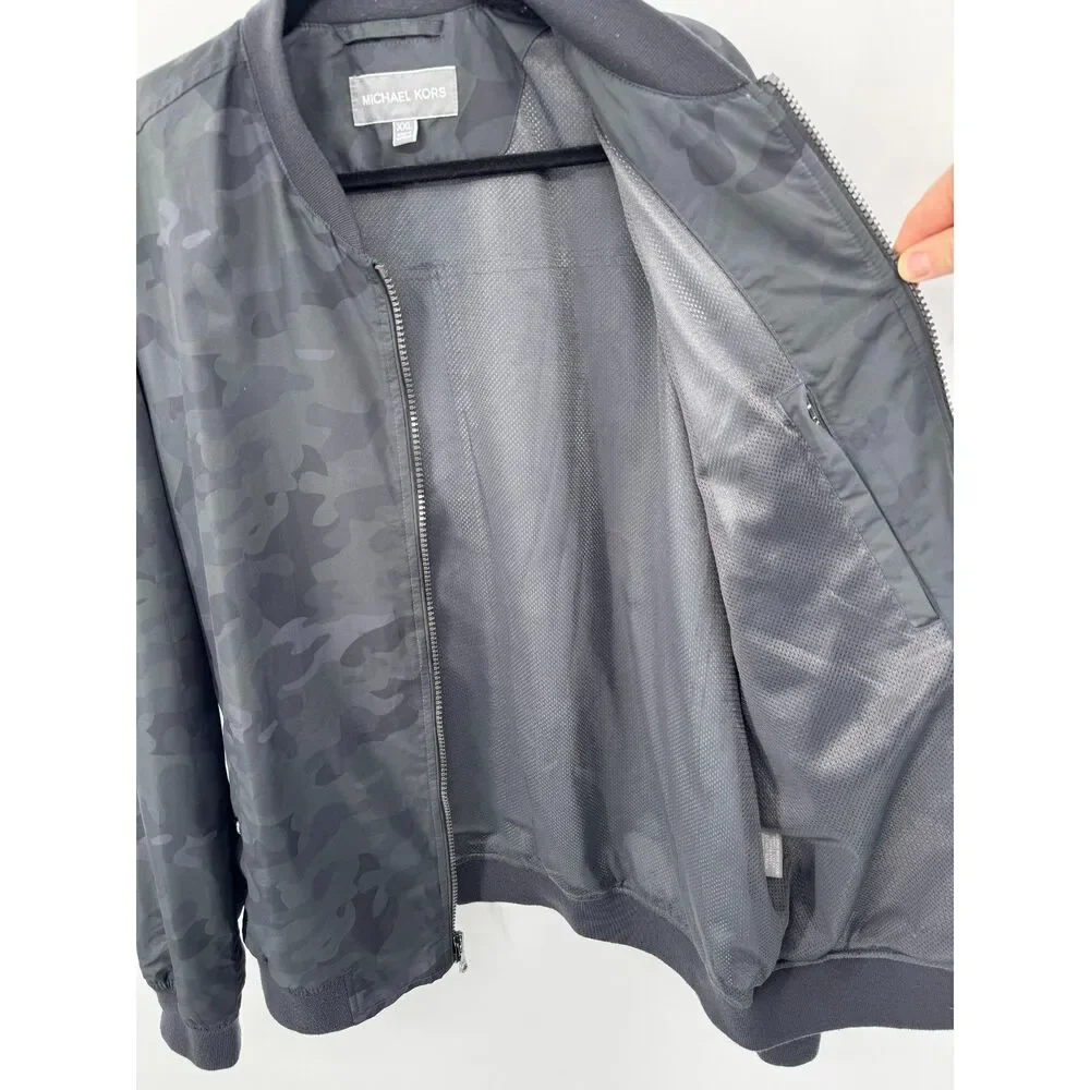 MICHAEL KORS Black Gray Camouflage Camo Bomber Jacket Size XXL 2XL